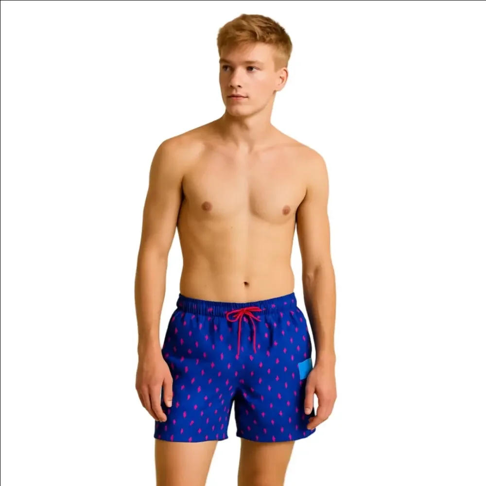 Swim Pink Flamingo Cargo Denim Pocket Blue Trunks Sz.XL